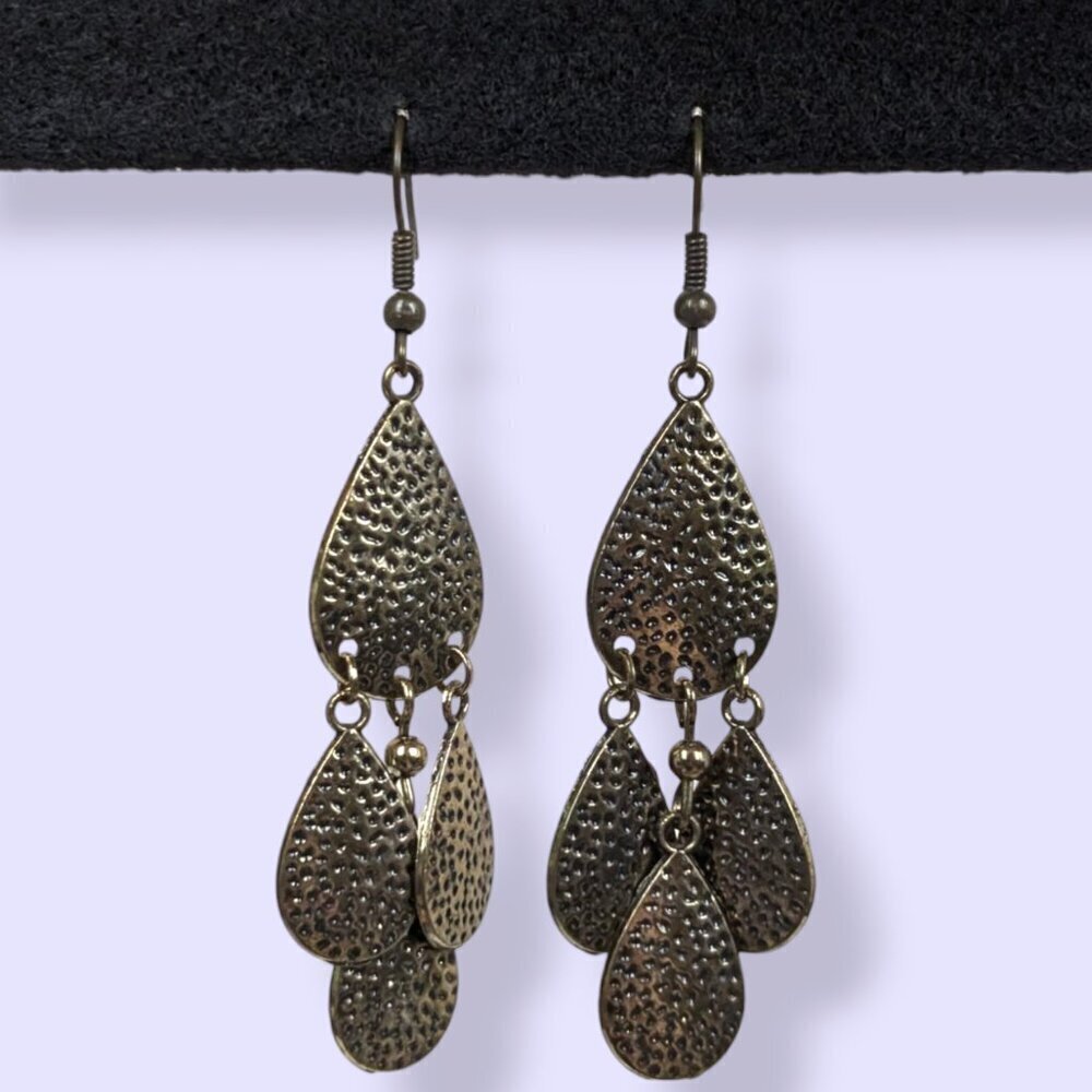 (2/$20) Dangling Brass Tone Tear Shape Earrings